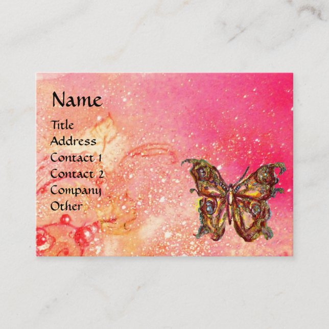 BUTTERFLY IN PINK FUCHSIA GOLD SPARKLES BUSINESS CARD (Front)