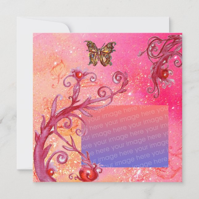 BUTTERFLY IN PINK SPARKLES  Wedding Photo Template (Front)