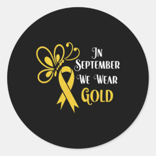 Butterfly In September We Wear Gold  Childhood Can Classic Round Sticker