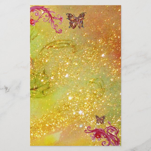 BUTTERFLY IN SPARKLES 2, yellow  red Stationery (Front)