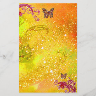 BUTTERFLY IN SPARKLES 2, yellow  red Stationery