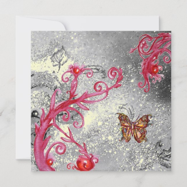 BUTTERFLY IN SPARKLES Floral Silver Wedding Invitation (Front)