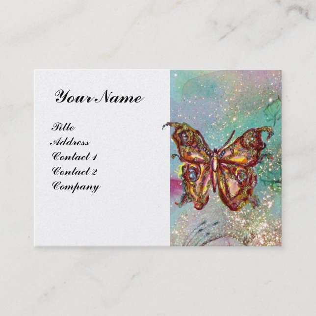 BUTTERFLY IN SPARKLES Gold Paper Business Card (Front)