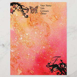 BUTTERFLY IN SPARKLES ,Pink Gold Black Monogram Personalised Letterhead