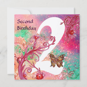 BUTTERFLY IN SPARKLES Second Birthday Party  gold Invitation