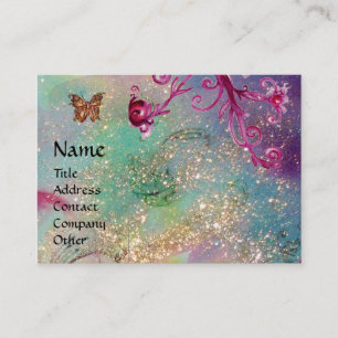 BUTTERFLY IN SPARKLES,TEAL PINK SWIRLS MONOGRAM BUSINESS CARD