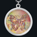 BUTTERFLY IN SPARKLES , yellow red brown Silver Plated Necklace<br><div class="desc">Elegant and colourful butterfly. Painting with golden and silver foil.</div>