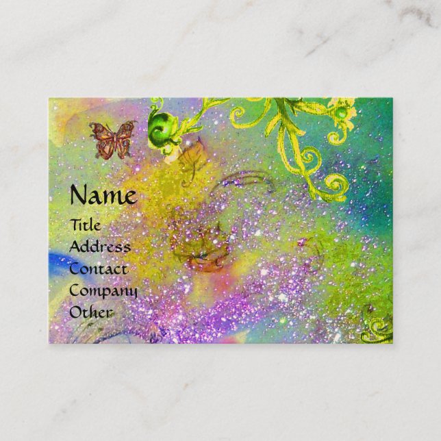 BUTTERFLY IN SPARKLES,YELLOW SWIRLS MONOGRAM BUSINESS CARD (Front)