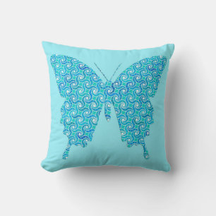 Butterfly in swirled print - turquoise cushion