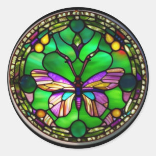 Butterfly in Tiffany-style Stained Glass Design Classic Round Sticker