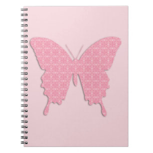 Butterfly in wallpaper print - light pink spiral notebook