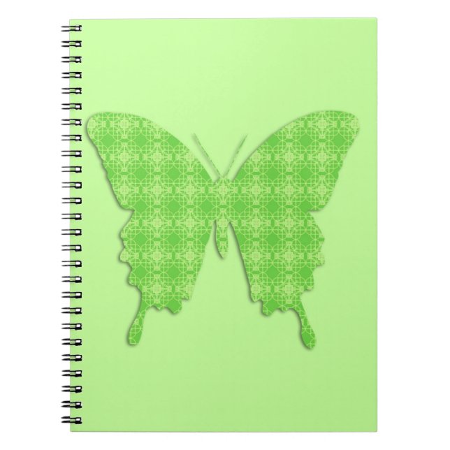 Butterfly in wallpaper print - lime green spiral notebook (Front)