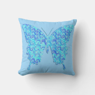 Butterfly in wave pattern - blue and turquoise cushion