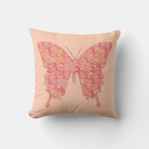 Butterfly in wave pattern - pink and orange cushion