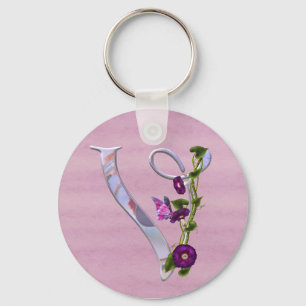 Butterfly Initial V Key Ring