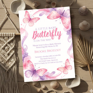 Butterfly Is On The Way Pink Purple Watercolor Bab Invitation