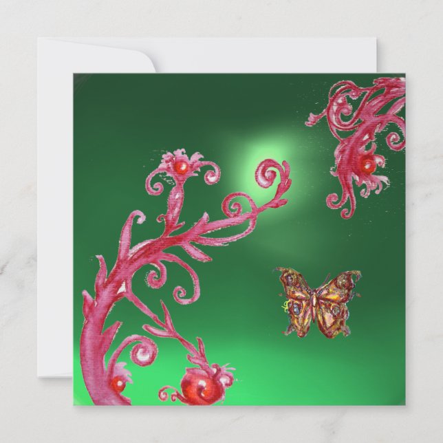 BUTTERFLY  JADE GREEN bright pink,red Invitation (Front)