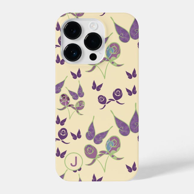 Butterfly Joy in Cream iPhone 14 Pro Case Monogram (Back)