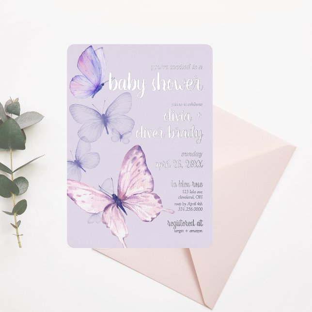 Butterfly Kiss & Baby Wishes | Baby Shower Purple (Creator Uploaded)