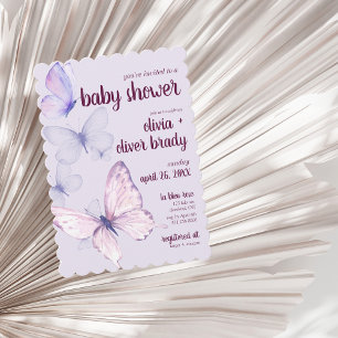 Butterfly Kiss & Baby Wishes   Baby Shower Purple Invitation