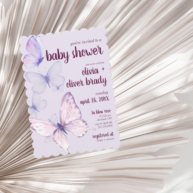 Butterfly Kiss & Baby Wishes | Baby Shower Purple Invitation (Creator Uploaded)