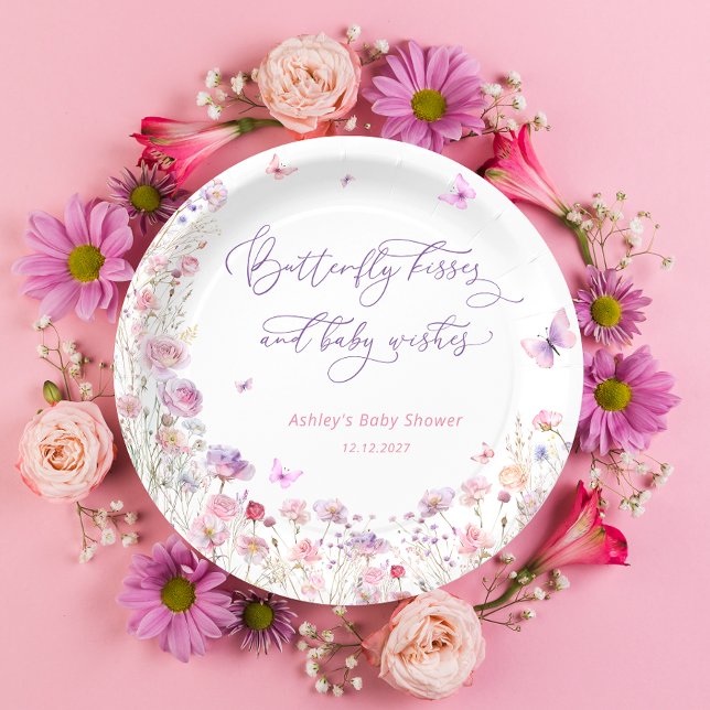  Butterfly Kisses and Baby Wishes Baby Shower Paper Plate (Creator Uploaded)