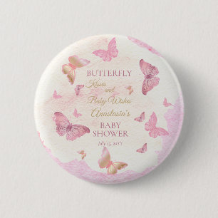 Butterfly Kisses and Baby Wishes Girl Baby Shower 6 Cm Round Badge