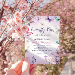 Butterfly Kisses and Baby Wishes Girl Baby Shower  Invitation
