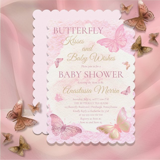 Butterfly Kisses and Baby Wishes Girl Baby Shower Invitation (Creator Uploaded)