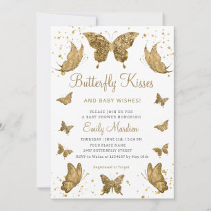 Butterfly kisses and baby wishes girl baby shower invitation