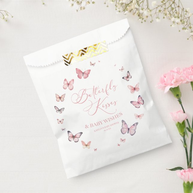 Butterfly Kisses and Baby Wishes Pink Baby Shower  Favour Bags (Sealed)