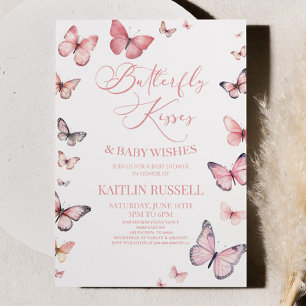 Butterfly Kisses and Baby Wishes Pink Baby Shower  Invitation