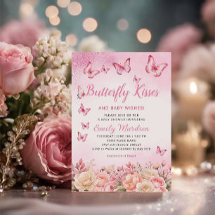 Butterfly Kisses and Baby Wishes pink Baby Shower  Invitation