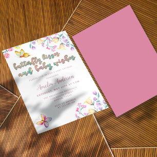 Butterfly Kisses and Baby Wishes Pink Baby Shower Invitation