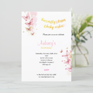 BUTTERFLY KISSES AND BABY WISHES PINK BIRTHDAY INVITATION