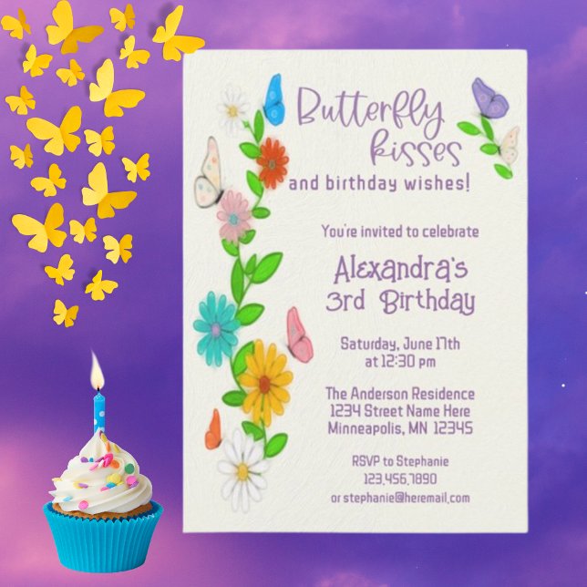 Butterfly Kisses and birthday wishes Birthday Invitation (Creator Uploaded)