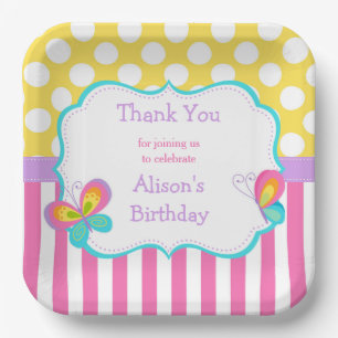 Butterfly Kisses and Birthday Wishes Party Paper Plate