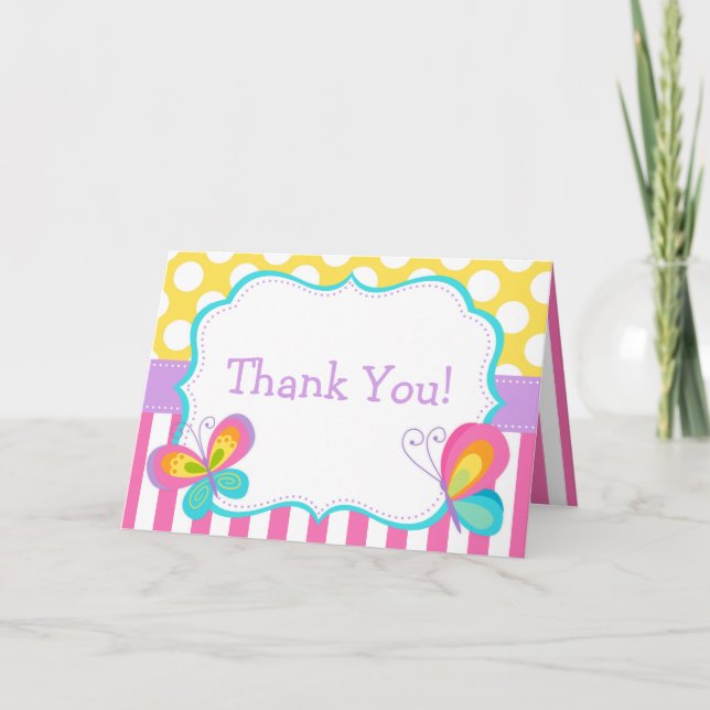 Butterfly Kisses and Birthday Wishes Party Thank You Card (Front)