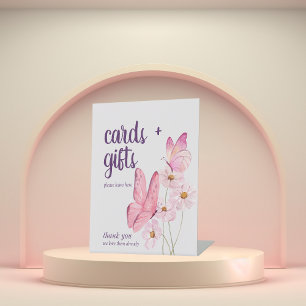 Butterfly Kisses Baby Shower    Cards & Gifts Pink Pedestal Sign