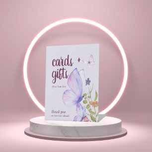 Butterfly Kisses Baby Shower    Cards Gifts Purple Pedestal Sign