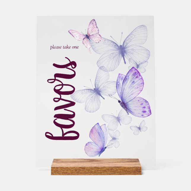 Butterfly Kisses Baby Shower  | Favours Purple Acrylic Sign (Front)