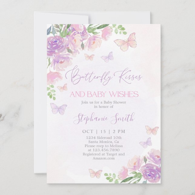 Butterfly Kisses Baby Shower Girl Invitation (Front)