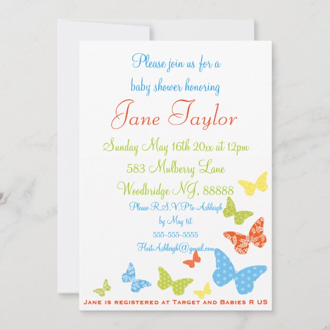 Butterfly Kisses Baby Shower Invitations (Front)