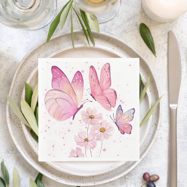 Butterfly Kisses Baby Shower | No Text | Pink Napkin (Creator Uploaded)