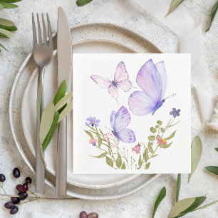 Butterfly Kisses Baby Shower   No Text   Purple Napkin