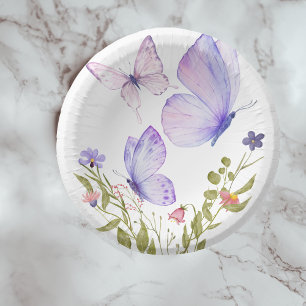 Butterfly Kisses Baby Shower   No Text   Purple Paper Plate