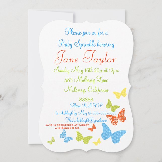 Butterfly Kisses Baby Sprinkle Invitation (Front)