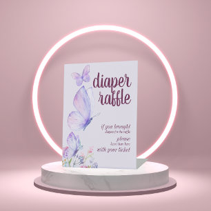 Butterfly Kisses Baby Wish   Diaper Raffle Purple Pedestal Sign