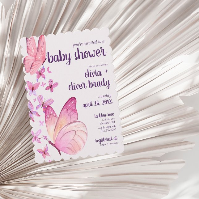 Butterfly Kisses & Baby Wishes | Baby Shower Pink Invitation (Creator Uploaded)
