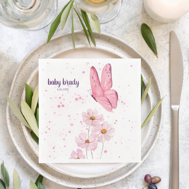 Butterfly Kisses & Baby Wishes |Baby Shower | Pink Napkin (Creator Uploaded)